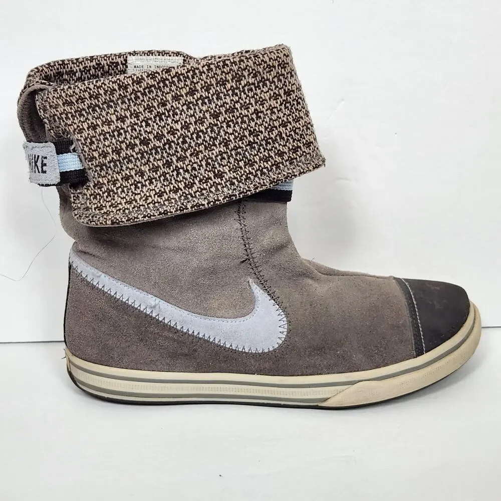 Nike Gray Suede Mid Calf Boots Womens Size 9 US Ankle Knit Cuff 316394-041 Y2K